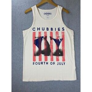 Chubbies Tank Top Men's Small Ivory 4th Of July Cotton Scoop Neck Pullover Butts